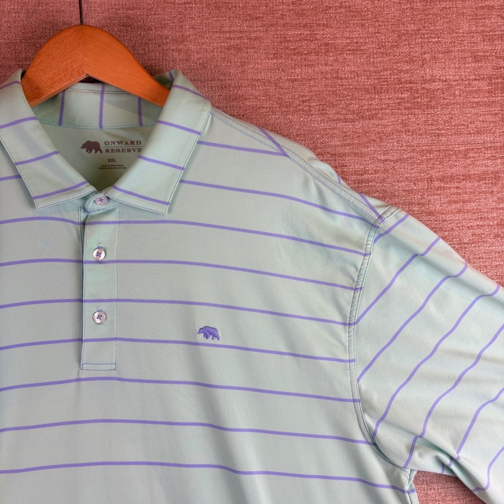 Onward Reserve Performance Golf Polo Men XXL Mint Green Striped Short Sleeve EUC
